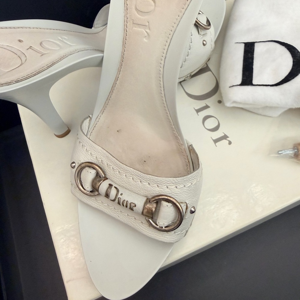 Dior Cream Leather Open-Toe Mule Heels with Signature Hardware - Picture 2 of 7